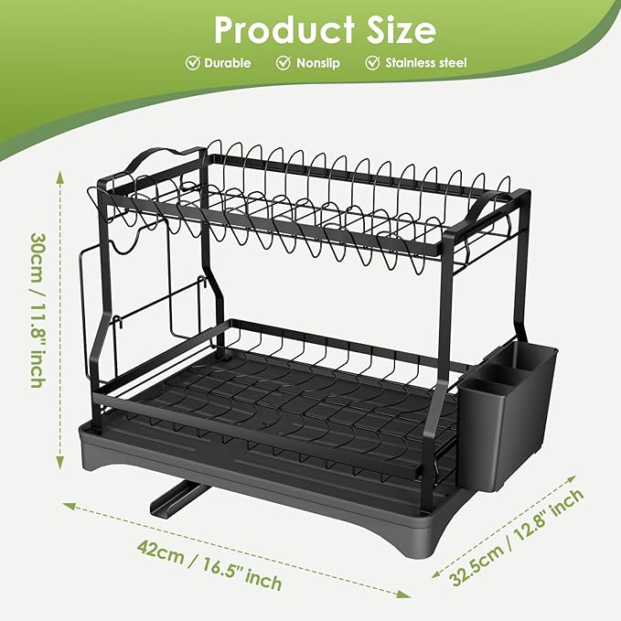 Escurridor Rack De Platos Negro 2 Nivele